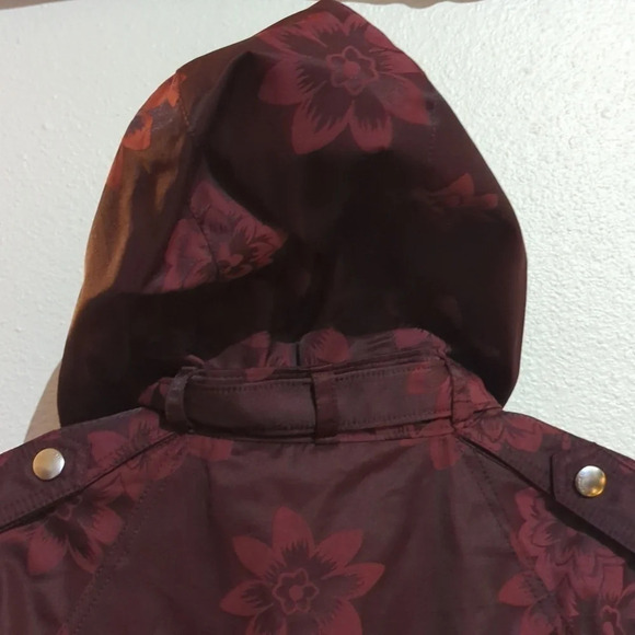 New Coach jacquard floral print leather trim parka Rain jacket size small - Picture 8 of 14